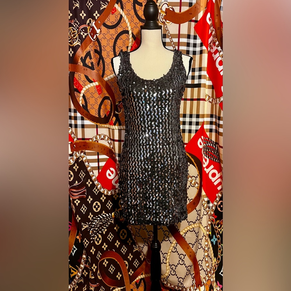 Black Sequin Sleeveless Dress